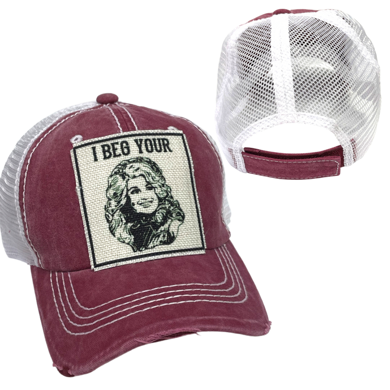 I BEG YOUR PARTON BALL CAP: Black with Black Mesh