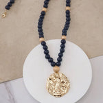 Navy Blue Wooden Long Necklace