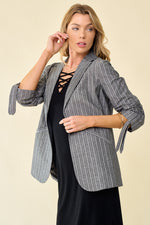 Ruched Sleeve Striped Blazer