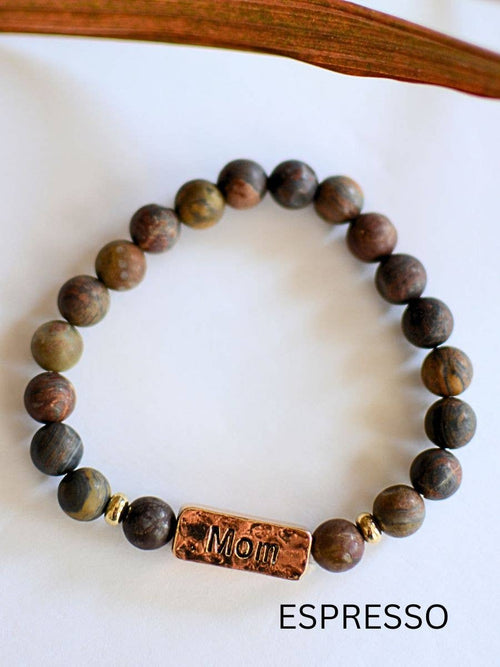 MOM Stone Bead Stretch Bracelet