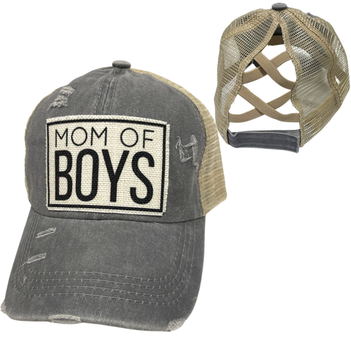 MOM OF BOYS CRISS-CROSS PONYTAIL HAT: Navy with navy mesh