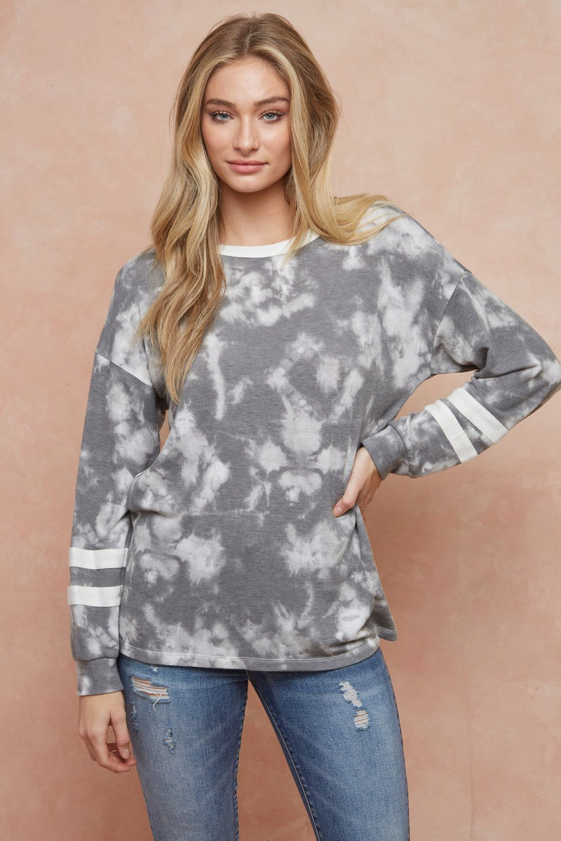 Stripe Contrast Sleeve Tie Dye Pullover