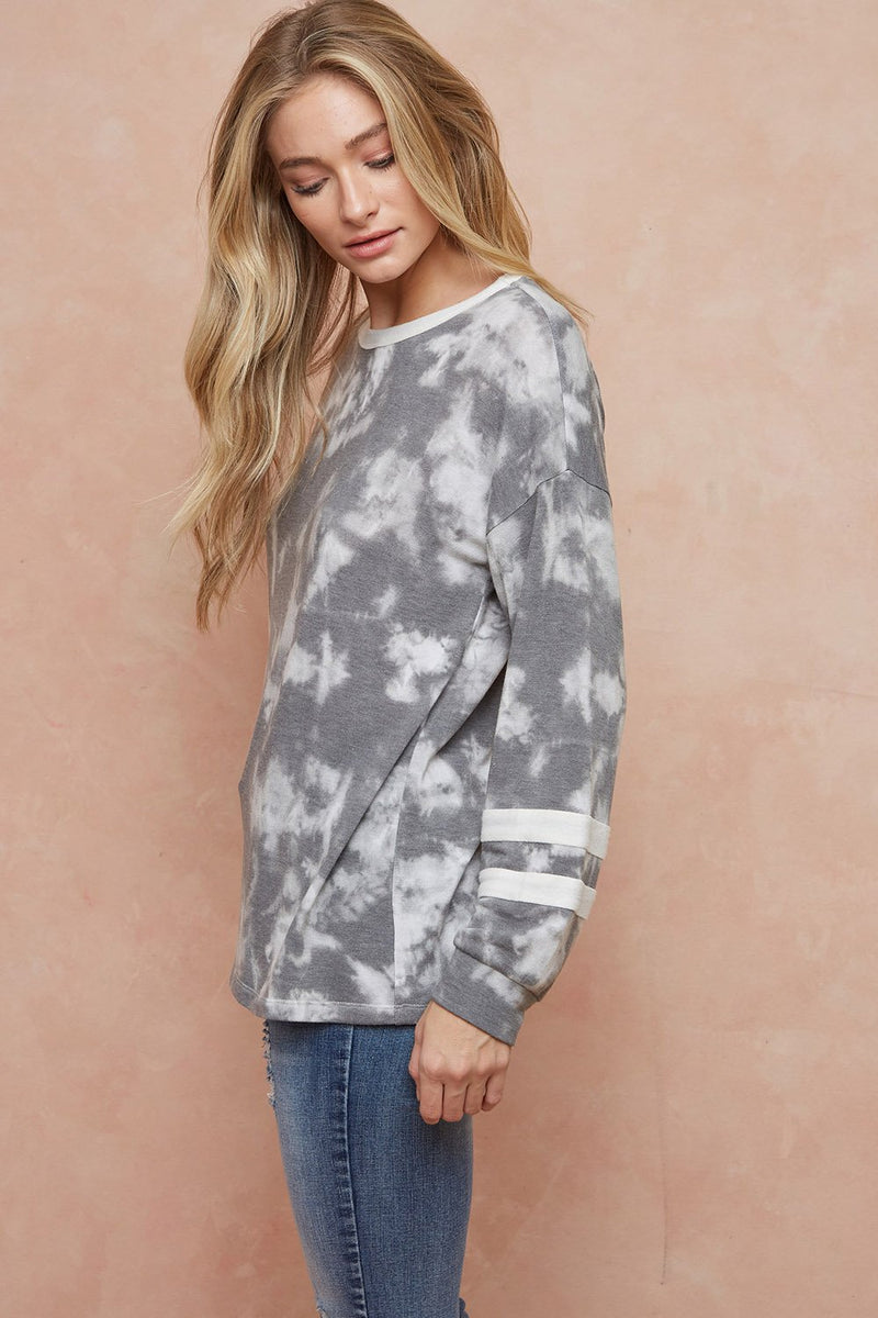 Stripe Contrast Sleeve Tie Dye Pullover