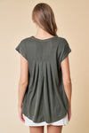 Cupro Slit Blouse w/ Pleat Detail - Olive