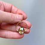 Hammered Gold Hoop Hexagon Crystal Drop Earrings