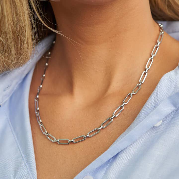 Silver Paperclip Necklace -Waterproof