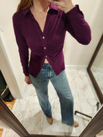 Stretchy Button Down Shirt with Ruched Detail