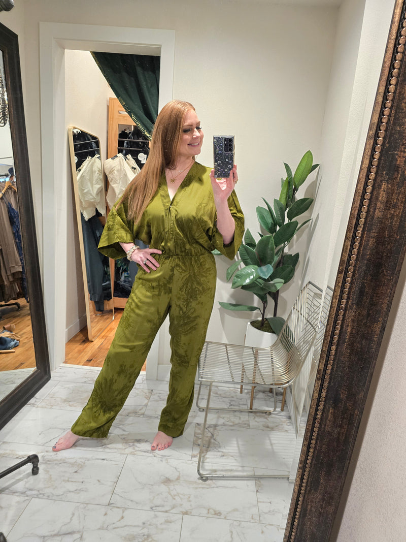 Axel Jumpsuit with Bell Sleeves - Basil Green