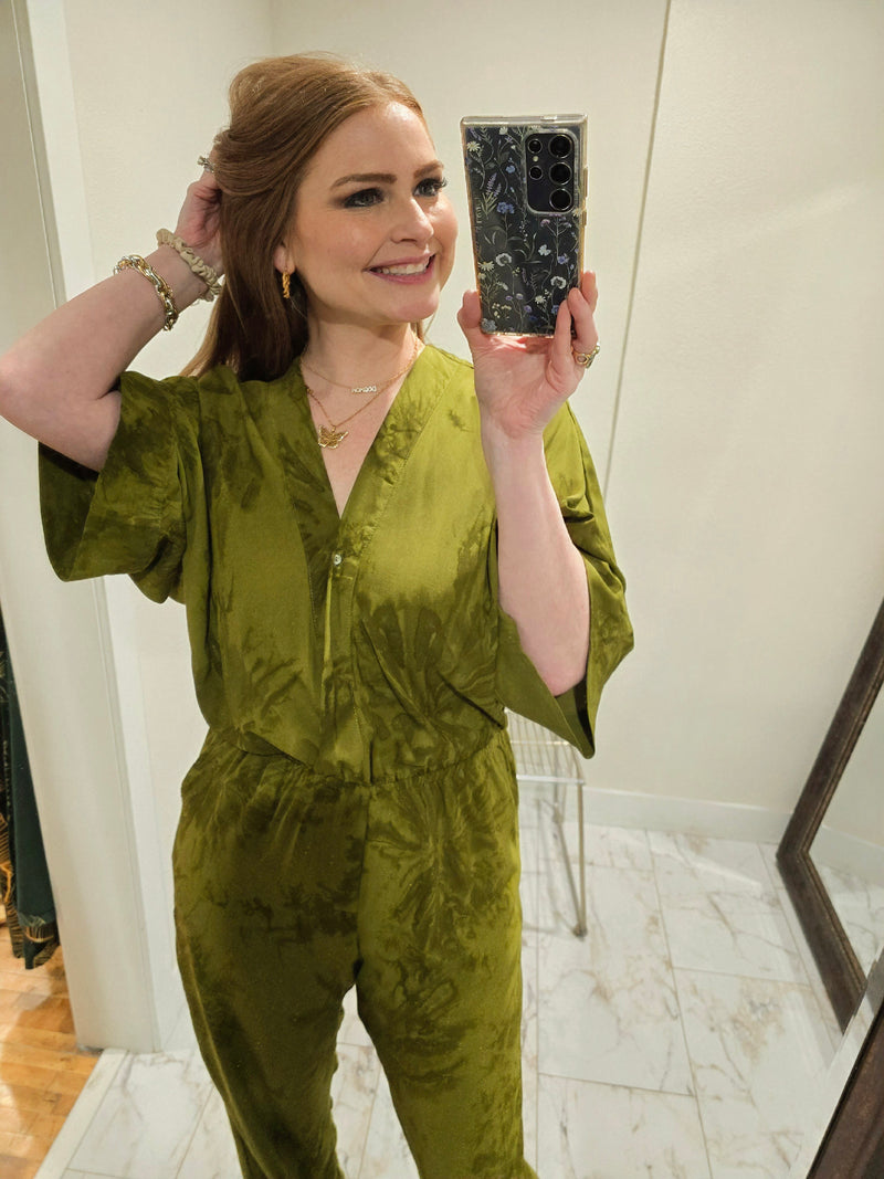 Axel Jumpsuit with Bell Sleeves - Basil Green