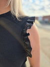 Mock Neck Ruffle Faux Leather Tank Top