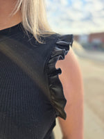 Mock Neck Ruffle Faux Leather Tank Top