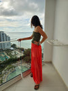 Coral Flowy Wide-Leg Pant