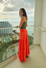 Coral Flowy Wide-Leg Pant