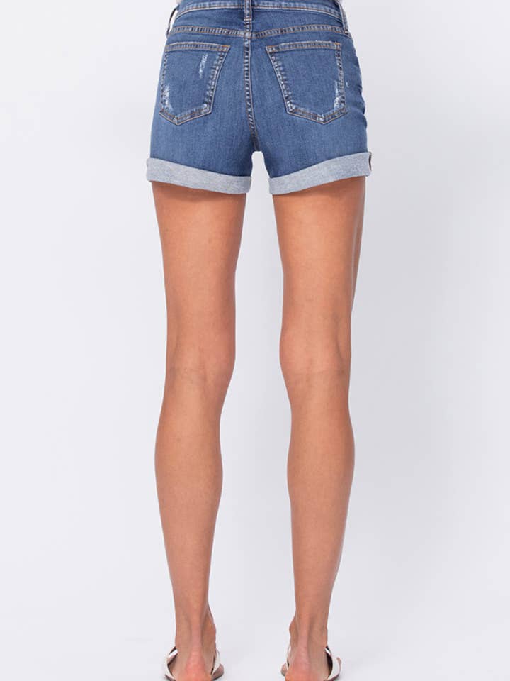 Mid Rise Tomboy Denim Shorts Rolled Hem