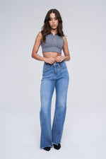 High Rise Ultra Stretch Flare Frayed Hem