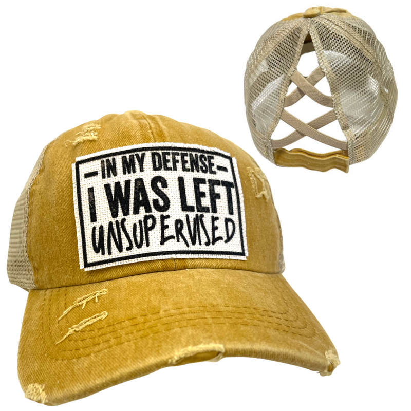 I WAS LEFT UNSUPERVISED CRISS-CROSS PONYTAIL HAT