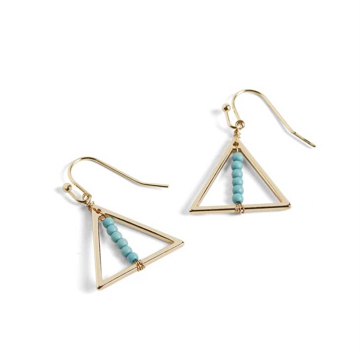 Gold Triangle Dangle w/ Turquoise Earrings