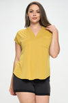 Curvy Cupro Slit V Top - Mustard