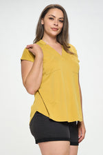 Curvy Cupro Slit V Top - Mustard