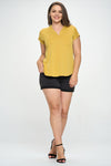 Curvy Cupro Slit V Top - Mustard