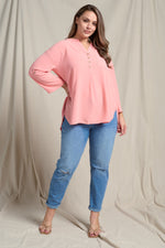 Curvy Split V-Neck 3/4 Sleeve Flowy Top