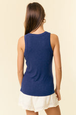 Racer Back Ribbed Tank - Navy