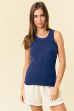 Racer Back Ribbed Tank - Navy