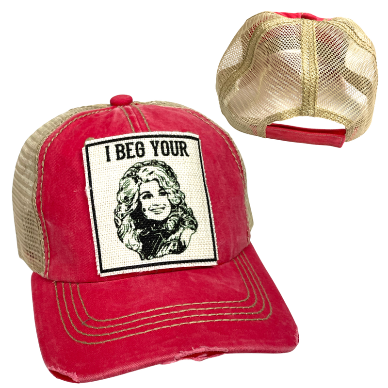 I BEG YOUR PARTON BALL CAP: Black with Black Mesh