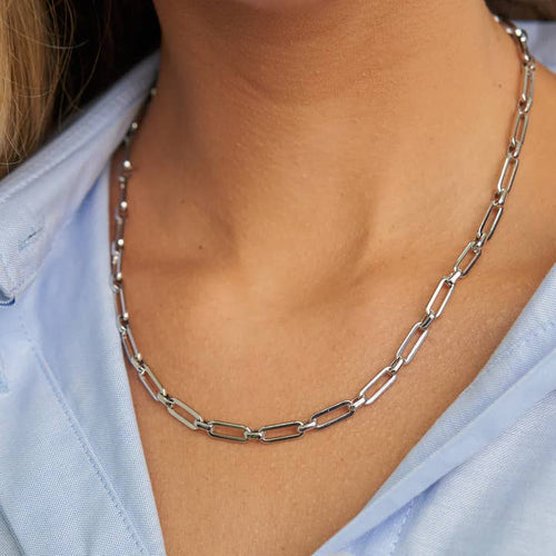 Silver Paperclip Necklace -Waterproof