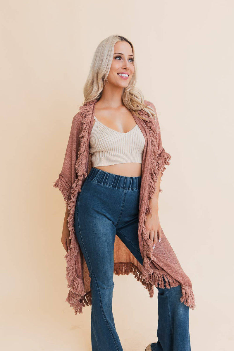 Sun-bleached Fringe Ruffle Kimono☀️