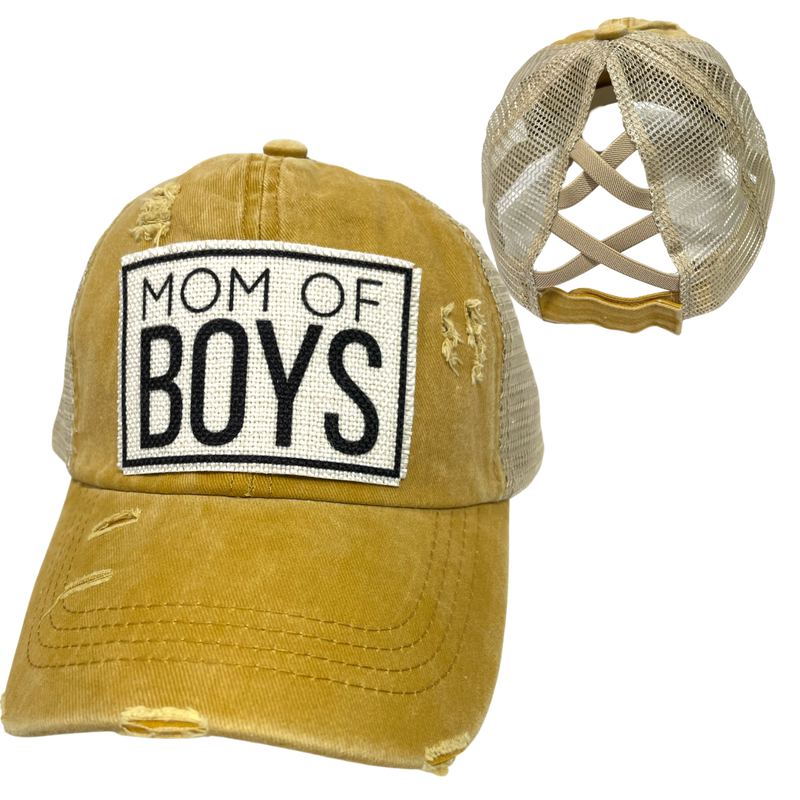 MOM OF BOYS CRISS-CROSS PONYTAIL HAT: Navy with navy mesh