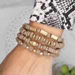 Brown Taupe Gold Tone Stack Wood Bracelet