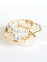 Gold Cross Natural Beaded Bracelet Set