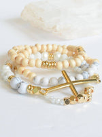 Gold Cross Natural Beaded Bracelet Set