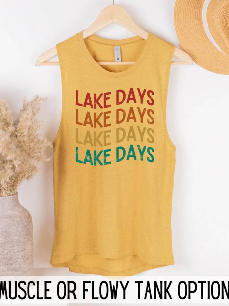 Lake Days Wavy Summer Muscle Flowy Graphic Muscle Tank