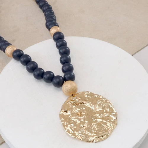 Navy Blue Wooden Long Necklace