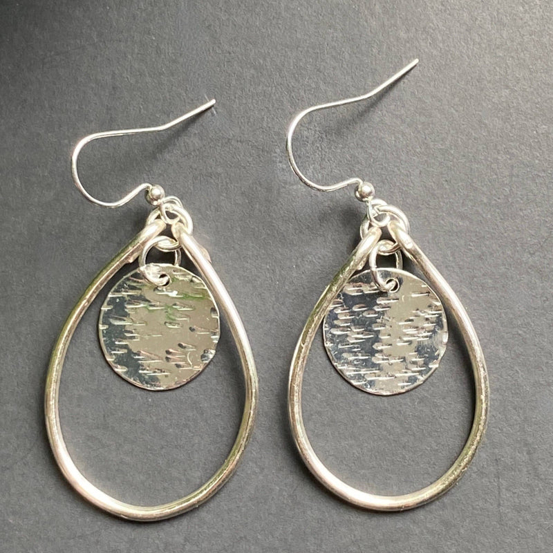 Silver Hoop and Hammered Charm Earrings