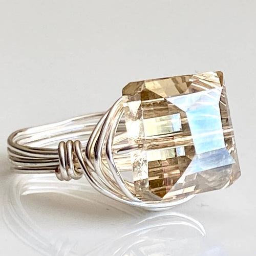 Square Crystal Silver Ring