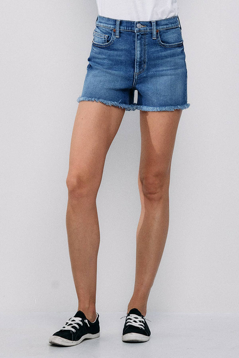 High Rise Ultra Stretch Frayed Hem Shorts - Dark