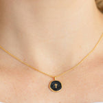 Tiny Cross Pendant Necklace: Black