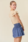 Tencel Denim Smocked Waist Frayed Hem Short