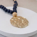 Navy Blue Wooden Long Necklace