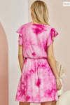 Curvy Pink Tie Dye Flutter Sleeve Dress