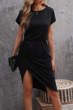 Side Shirring Short Sleeve Mini Dress