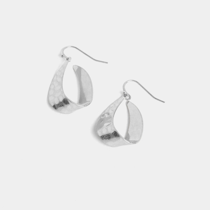 Flat Hammered Teardrop Earring - Silver