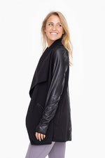 Leather Detail Waterfall Cardigan