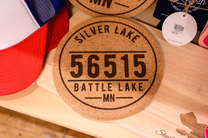 Custom Lake Cork Trivet Hot Pad Zip Codes