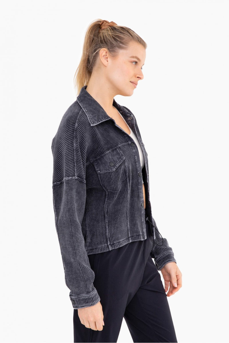 Waffle Knit Mineral-Washed Cropped Jacket