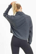 Boxy Mineral-Washed Cowl-Neck Pullover with Waffle Knit
