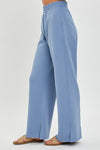 Soft Knit Wide Leg Pant w/ Slit- BLUE